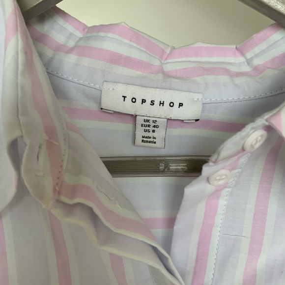 Topshop button-down blouse with tie cuffs. Lavender, pink, and white stripe. US8 - Picture 4 of 5